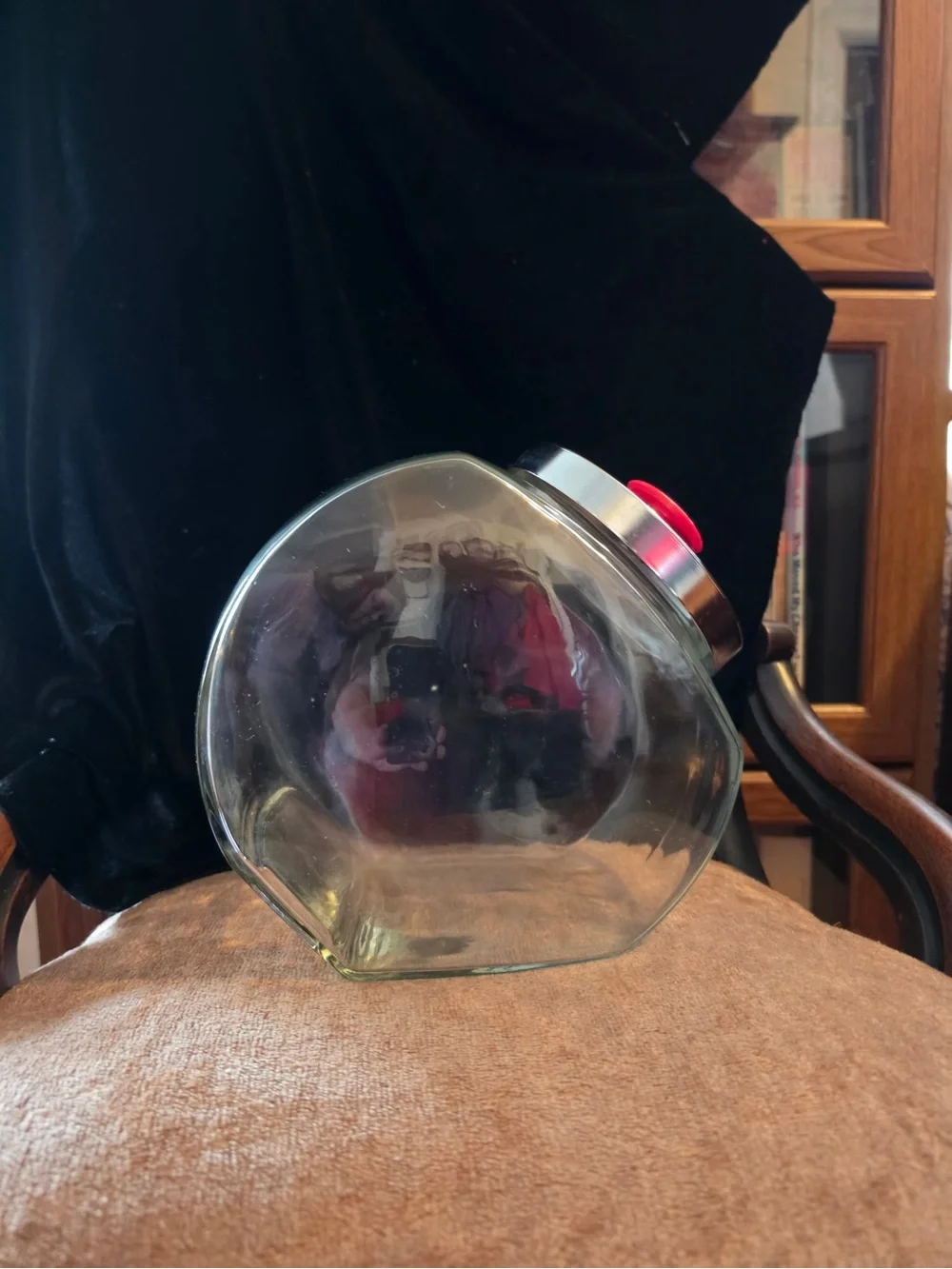 Clear Glass Canister with Silver Lid and Red Knob